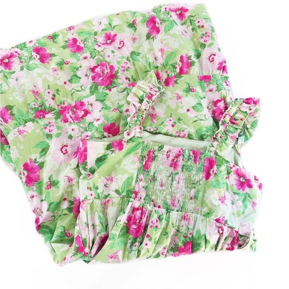 Torrid Womens 2 2X Green Pink Floral Poplin Cotton Ruffled Midi Dress - Picture 5 of 9